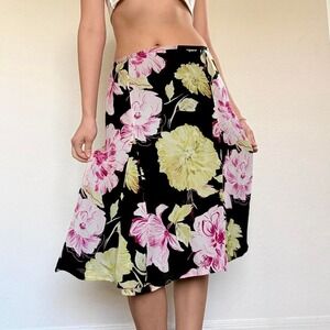 Vintage Silk Floral Midi Skirt